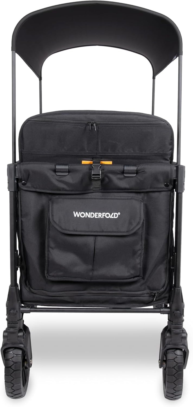 W4 Luxe Pro Stroller Wagon (4 Seater) - Collapsible Wagon Stroller with Seats Featuring 5-Point Safety Harnesses and Adjustable Sun Canopy, Jet Black