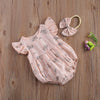 2021 Baby Summer Clothing Baby Cotton Jumpsuit Headband Floral Print round Collar Fly Sleeve Bodysuit Hair Band Girls Pink/Green