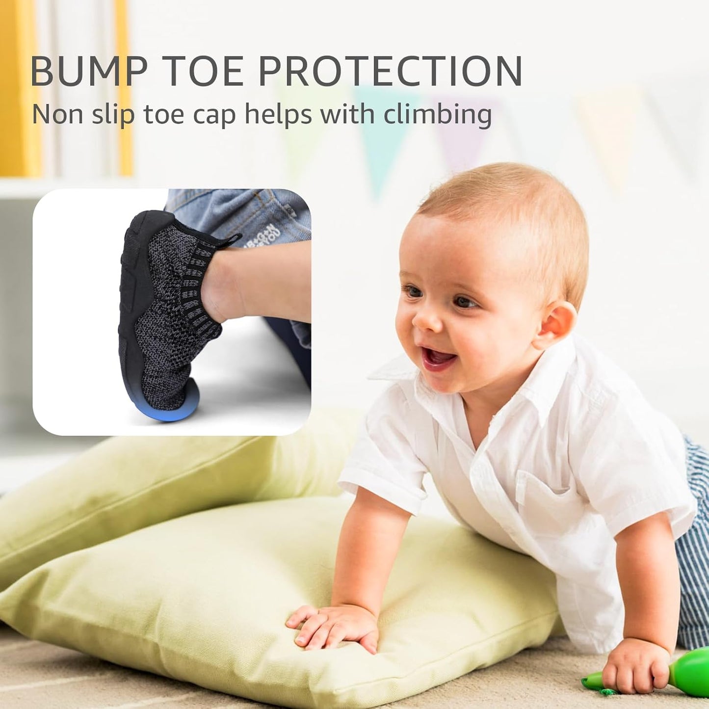 Kids Toddler Shoes Wide Toe Box Boys Sneakers Bump Toe Protection Slip on Sock Toddler Shoes