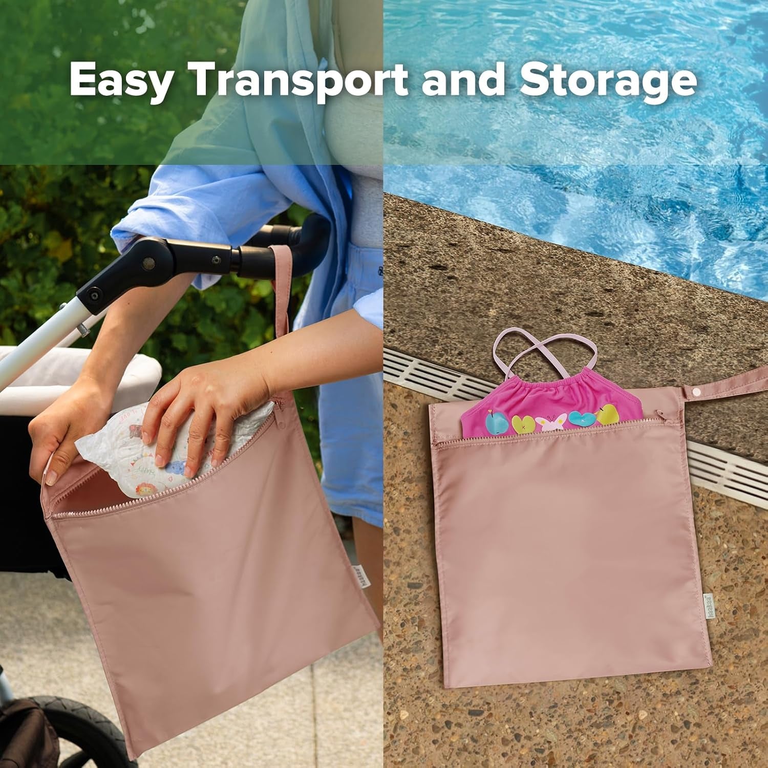 Waterproof Wet Bags for Baby, Wet Dry Bags for Diaper Bag, Travel, Swimsuit, Beach, Pool, Pump Parts, Stroller, Daycare,Yoga, Blush, 2 Pack