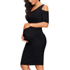 Chivry New Maternity Women Pregnancy Dresses Mama Clothes O-Neck Solid Sexy off Shoulder Bodycon Pregnant Women Casual Dress