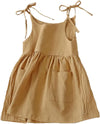 Toddler Girl Cotton Linen Solid Dress Sling Summer Casual Beach Girls Sundress with Pockets Overall Dress