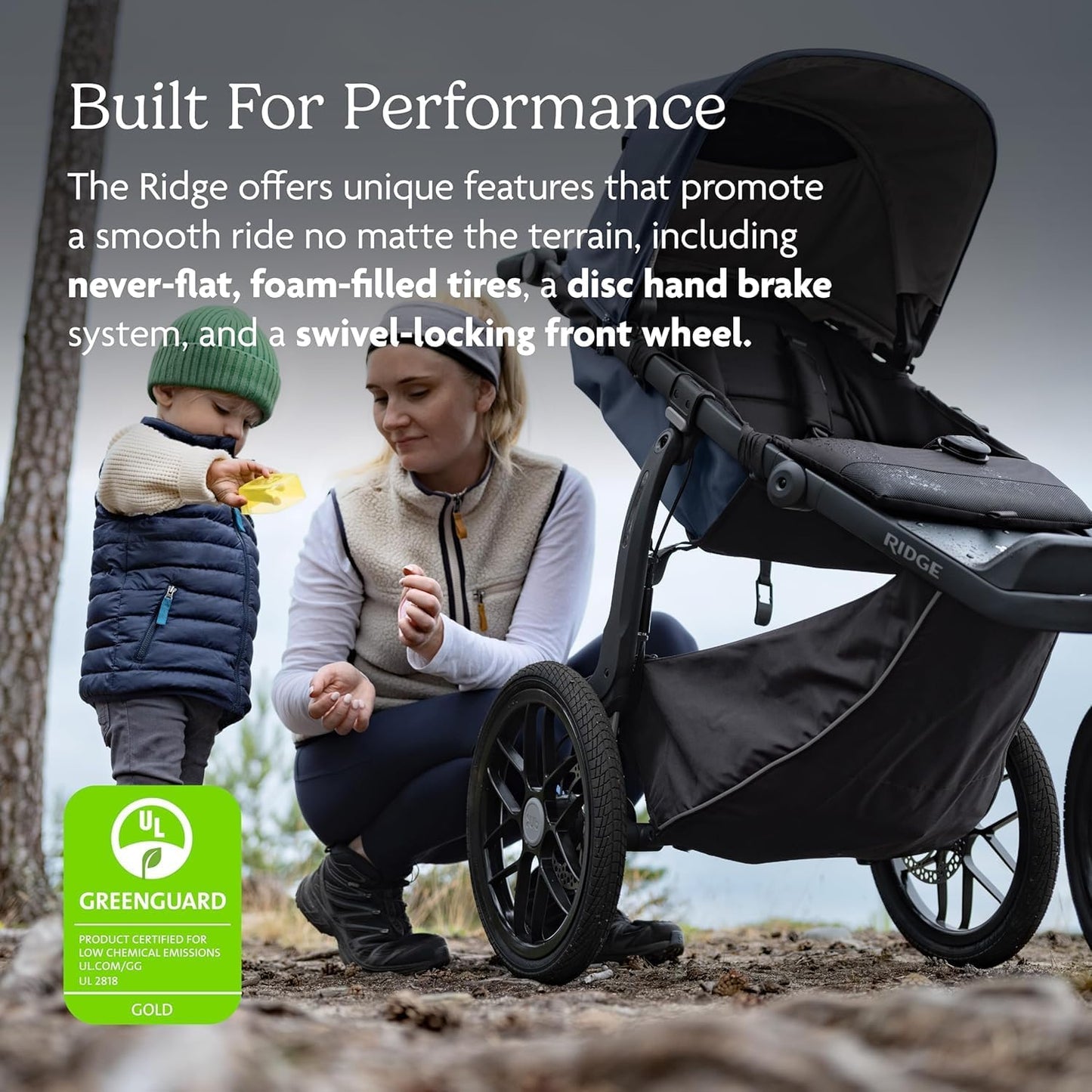 Ridge Jogging Stroller/Durable Performance Jogger with Never-Flat Tires/Built for Walking, Running, Hiking/Water Bottle Holder and Basket Cover Included/Bryce (White/Carbon Frame)