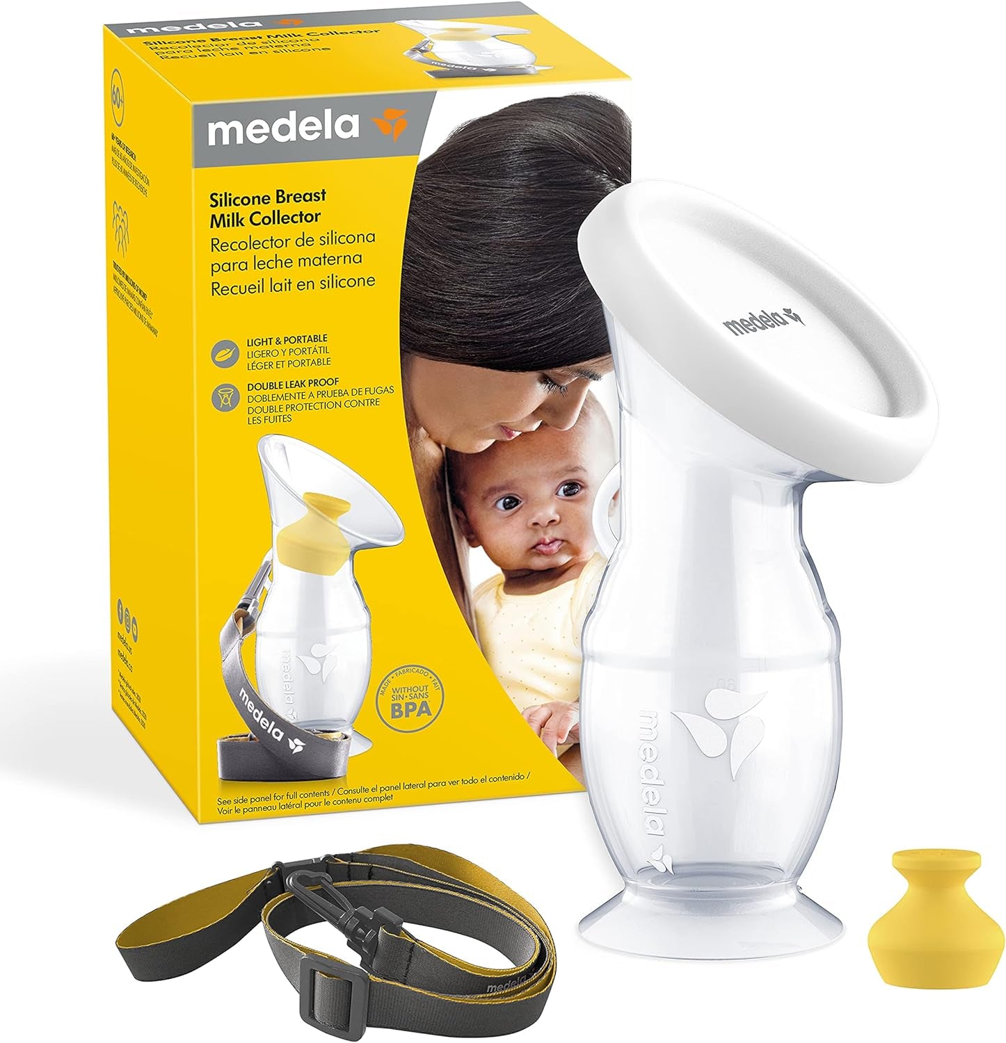 Silicone Breast Milk Collector, Milk Saver with Spill-Resistant Stopper, Suction Base and Lanyard, 3.4 Oz/100 Ml