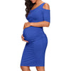 Chivry New Maternity Women Pregnancy Dresses Mama Clothes O-Neck Solid Sexy off Shoulder Bodycon Pregnant Women Casual Dress