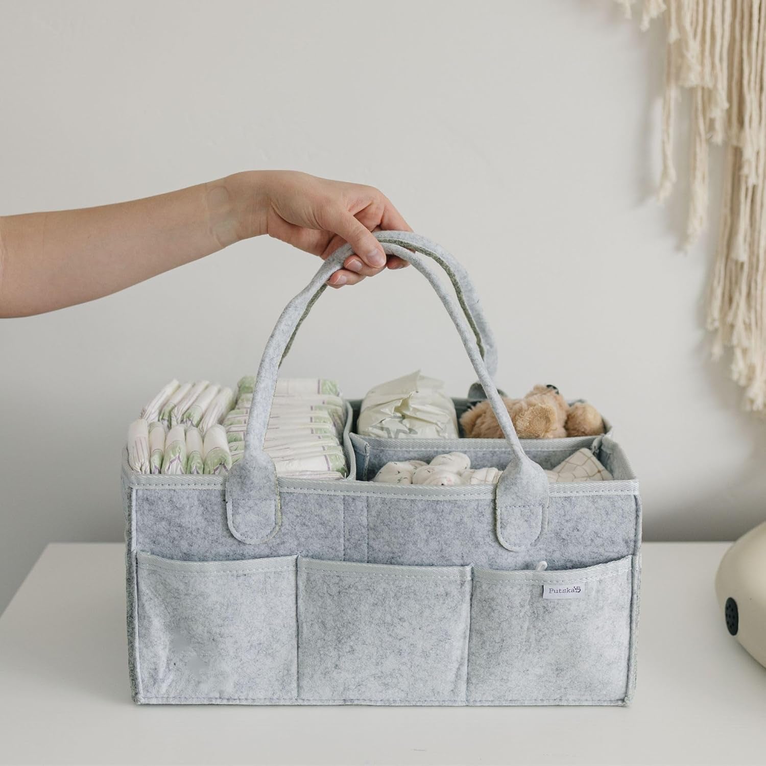 Nursery Storage Basket - Baby Diaper Caddy Organizer for Diaper Station, Newborn Essentials, Baby Shower Gifts and Registry Must-Haves for Boy or Girl