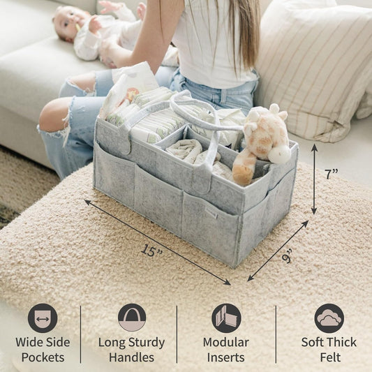 Nursery Storage Basket - Baby Diaper Caddy Organizer for Diaper Station, Newborn Essentials, Baby Shower Gifts and Registry Must-Haves for Boy or Girl