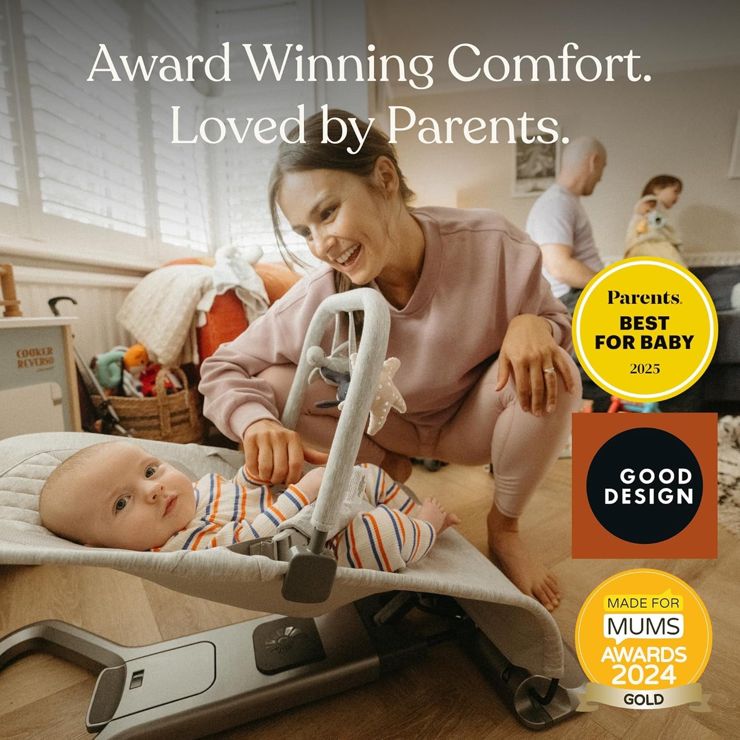 Evolve 3-In-1 Mesh Bouncer, Adjustable Multi Position Baby Bouncer Seat, Fits Newborn to Toddler, Grey Mesh