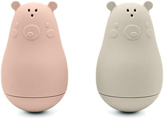 Nouka Bear Bath Toys | 2-Pack | 100% Food-Grade Silicone | Squeeze & Squirt Water | Safe & Soft | Dishwasher Friendly | Soft Blush/Shifting Sand