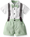 Baby Boy Formal Short Set Toddler Summer Gentleman Outfit Kid Short Sleeve Bowtie Shirt Suspender Shorts Suit
