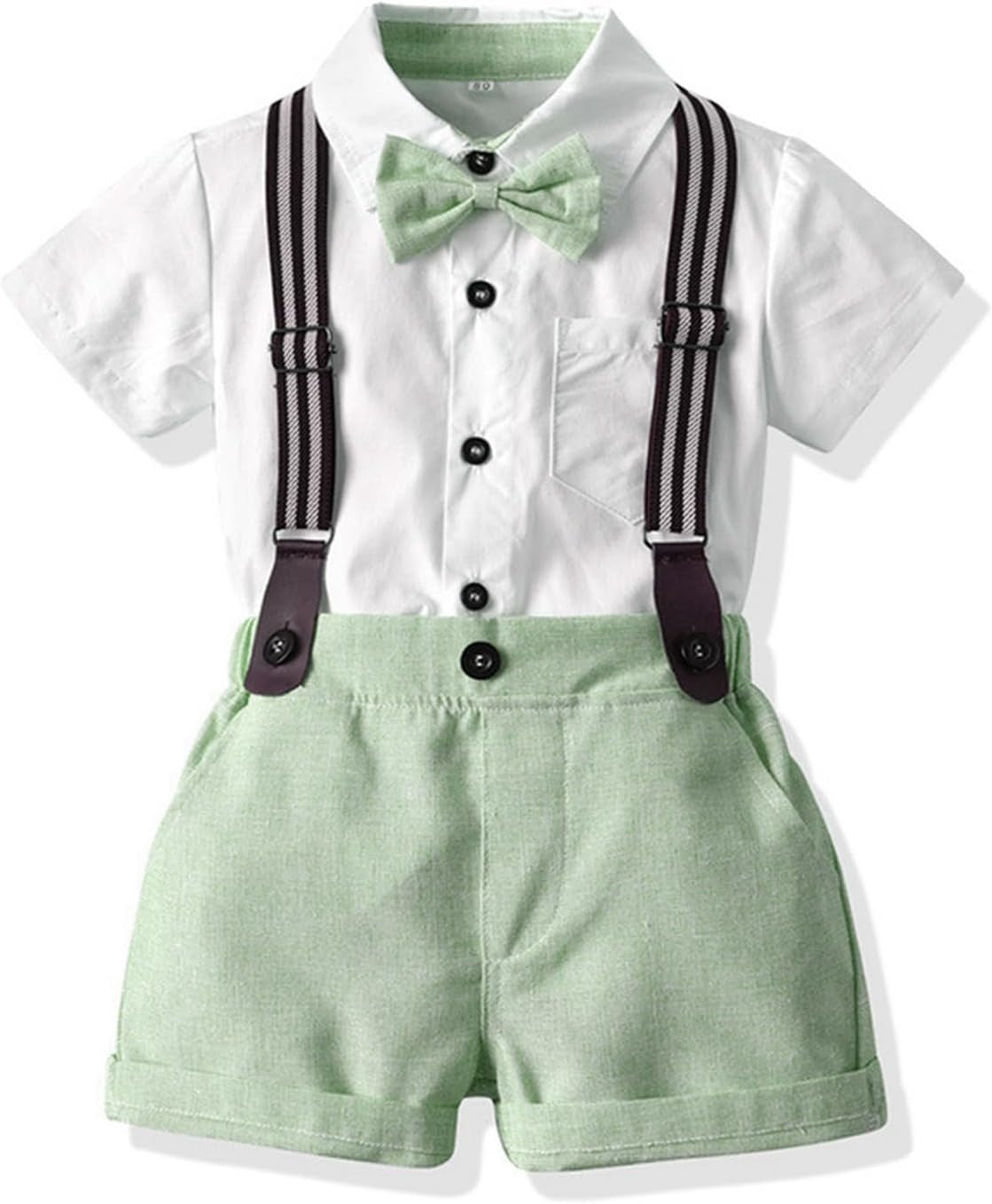 Baby Boy Formal Short Set Toddler Summer Gentleman Outfit Kid Short Sleeve Bowtie Shirt Suspender Shorts Suit
