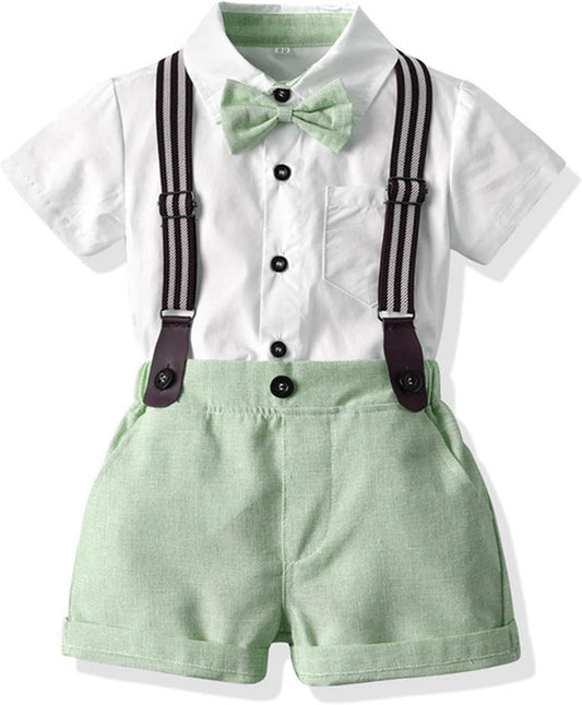 Baby Boy Formal Short Set Toddler Summer Gentleman Outfit Kid Short Sleeve Bowtie Shirt Suspender Shorts Suit
