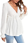 Women'S Maternity Eyelet Embroidery Peplum Tee Flounce Sleeve V Neck Ruffle Hem Shirt Top