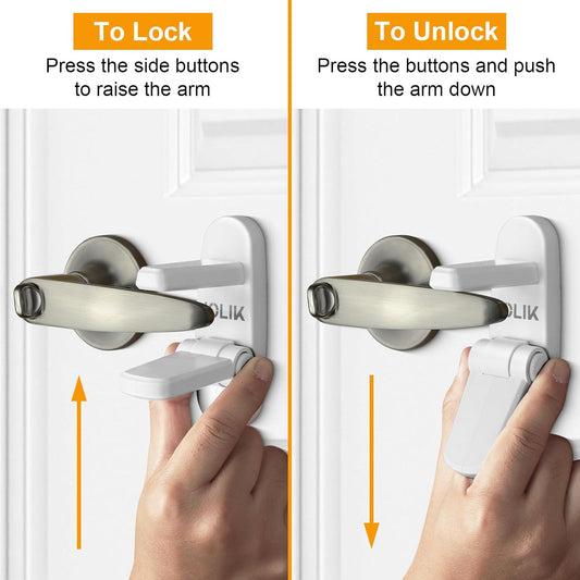 Improved Childproof Door Lever Lock(4 Pack) & Handles Premium Bonding Adhesive - Door Handle Child Proof