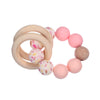 Baby Beech Wood Teething Double Rings Leopard Print Silicone round Beads Bracelet for Nursing Baby Teether Rattle Toys BPA Free