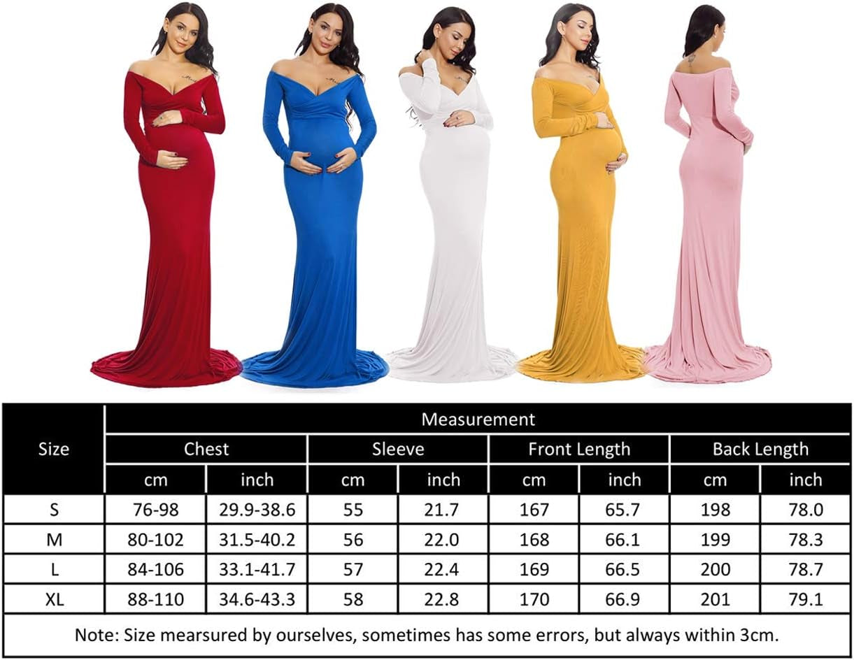 Maternity Fitted Gown V Neck Ruched Long Sleeve Maxi Photography Dress