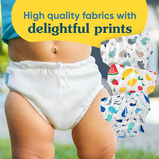 Reusable Swim Diaper, Washable, Adjustable Drawstring for Baby Girls Boys, Soft and Snug Waterproof Fit to Prevent Leaks - White, Size M (16-28 Lbs.)
