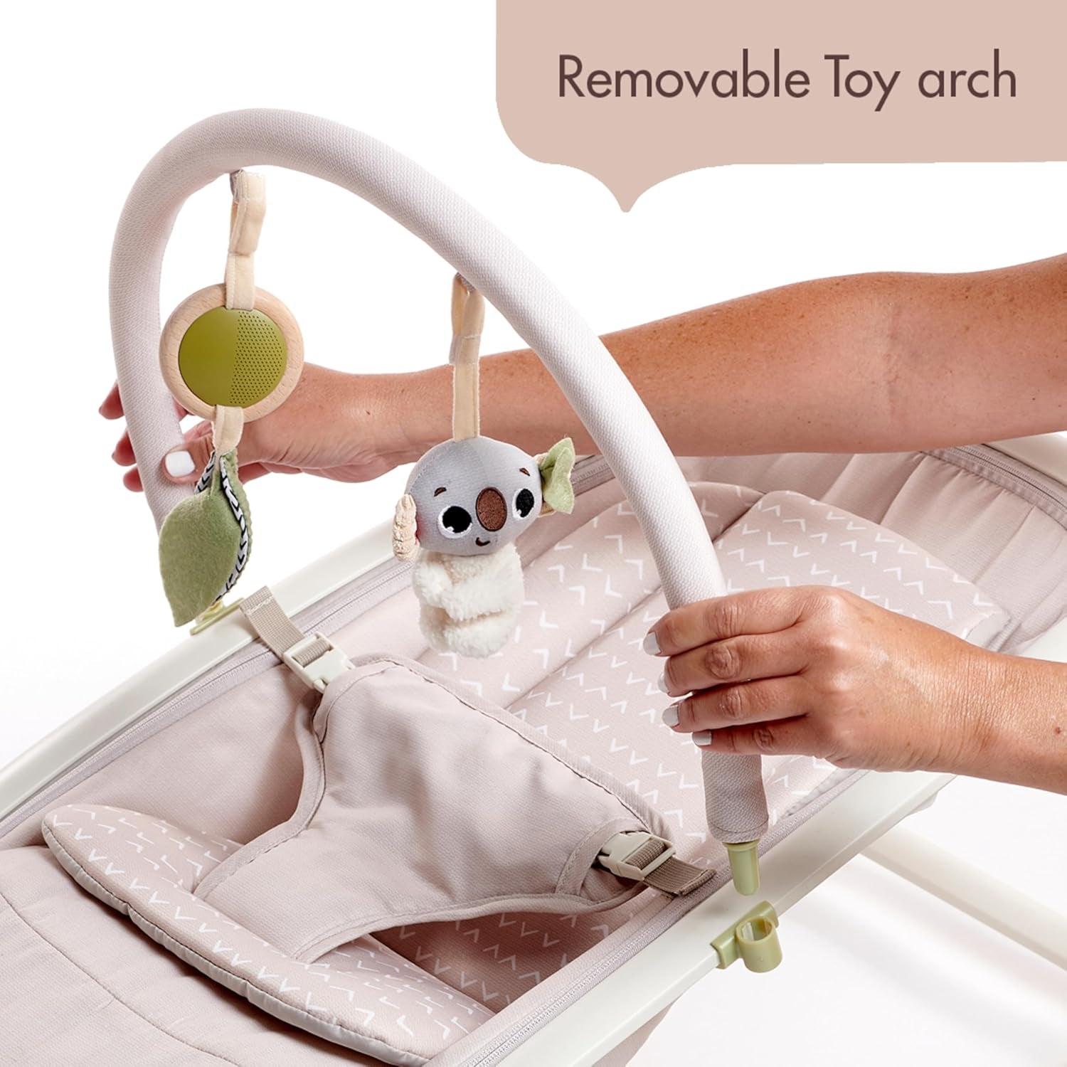 Boho Chic 2-In-1 Rocker with Removeable Toy Bar, Rocking or Stationary Modes and Folds Flat for Storage, Beige