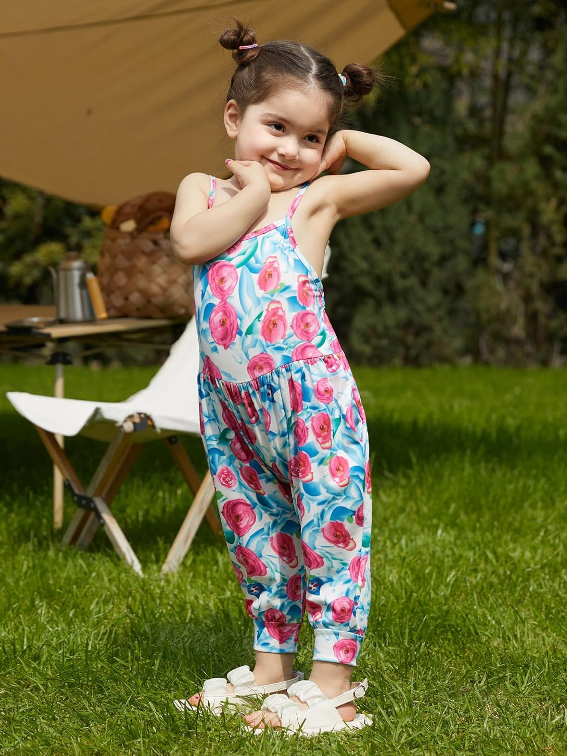 Toddler Girls Jumpsuit Clothes Sleeveless Spaghetti Strap Romper Summer Baby Rompers with Pockets 1-6 Years