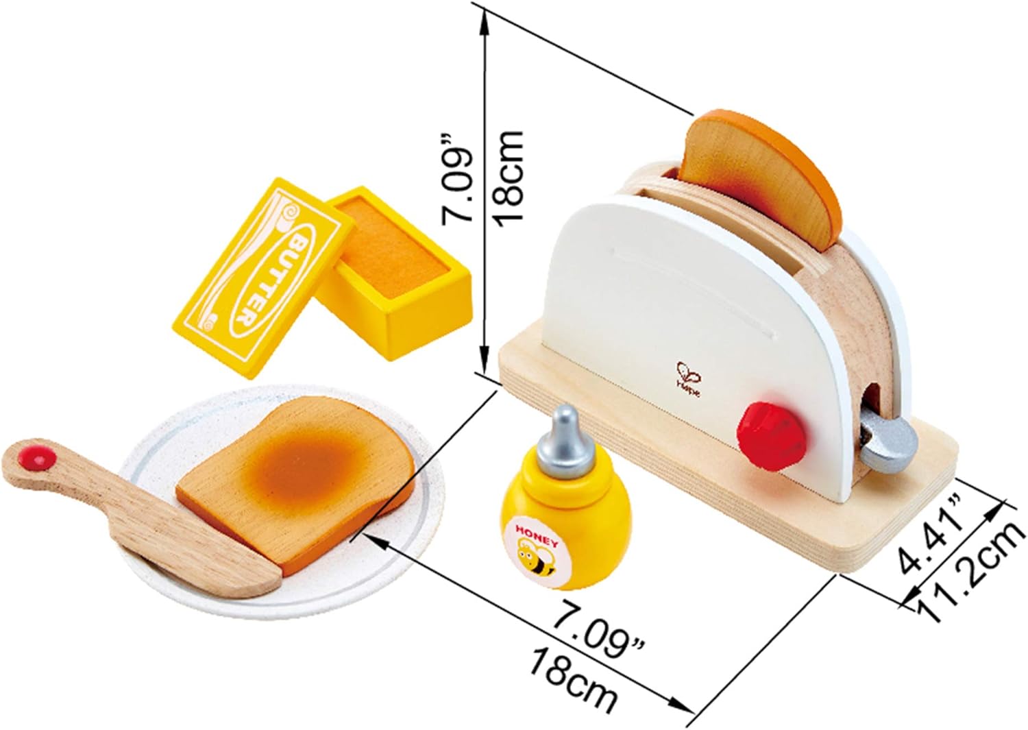 International International White Wooden Pop-Up Toaster Set, Pretend Play Kitchen Accessories for Kids Preschoolers