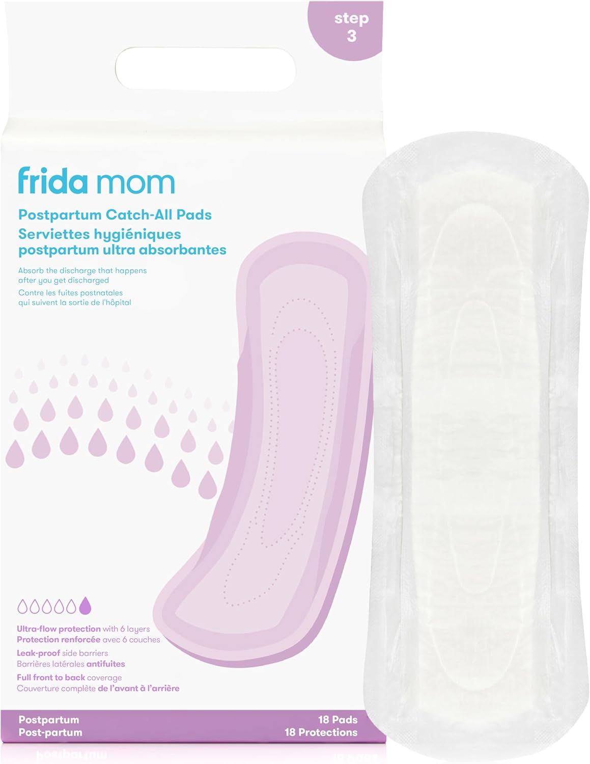 Frida Mom Postpartum Pads, Leak Proof Feminine Care Maxi Pads, 6 Layers of Protection for Maximum Absorbency (18Ct)
