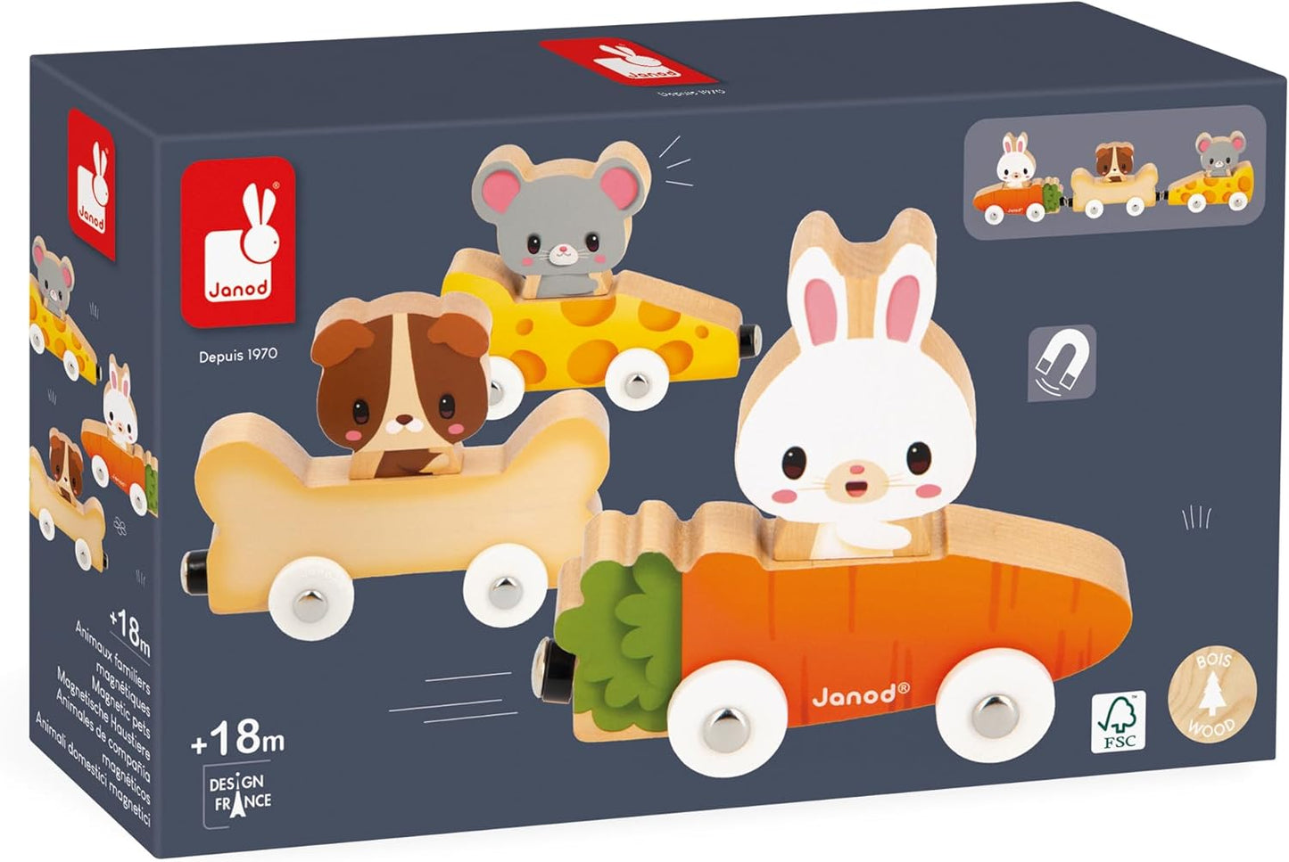 - Magnetic Pets - Includes 3 Wooden Animals and 3 Cars - Connets to Make a Small Train - Educational Early-Learning - for Children from 18 Months Old and up - Multilingual - J03315