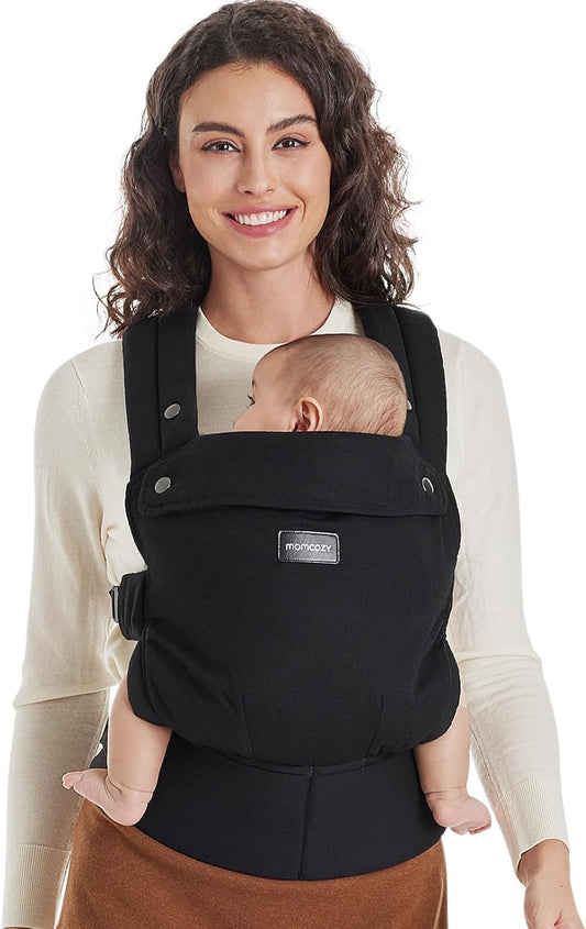 Baby Carrier Newborn to Toddler - Ergonomic, Cozy and Lightweight Infant Carrier for 7-44Lbs, Effortless to Put On, Ideal for Hands-Free Parenting, Enhanced Lumbar Support, Black