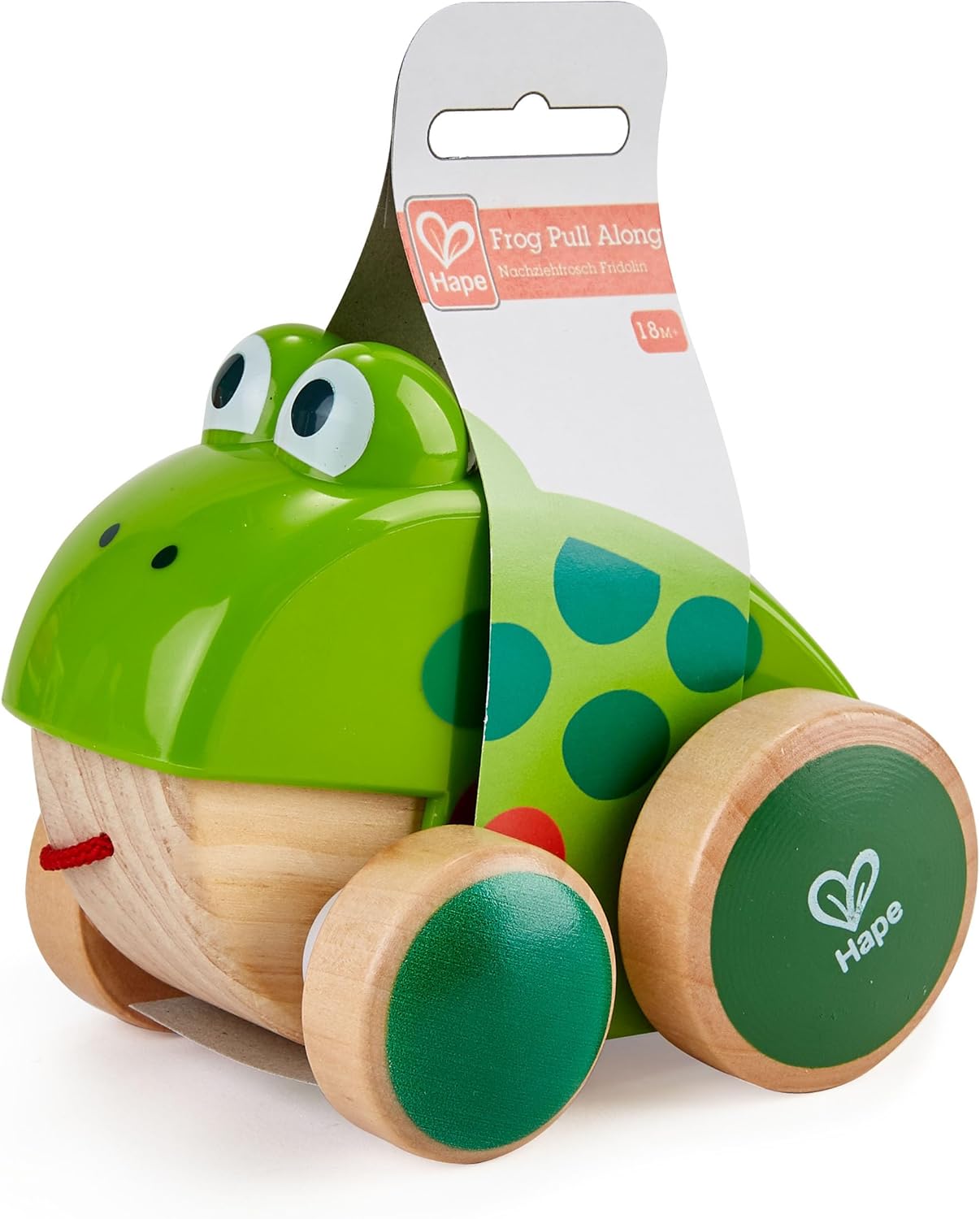 Frog Pull-Along | Wooden Frog Fly Eating Pull Toddler Toy, Bright Colors