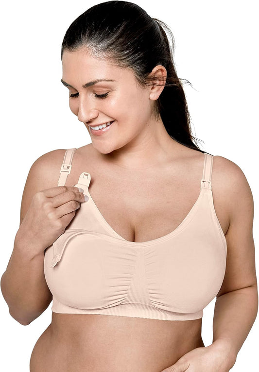 3 in 1 Nursing and Pumping Bra | Breathable, Lightweight for Ultimate Comfort When Feeding, Electric Pumping or In-Bra Pumping, Chai, Small