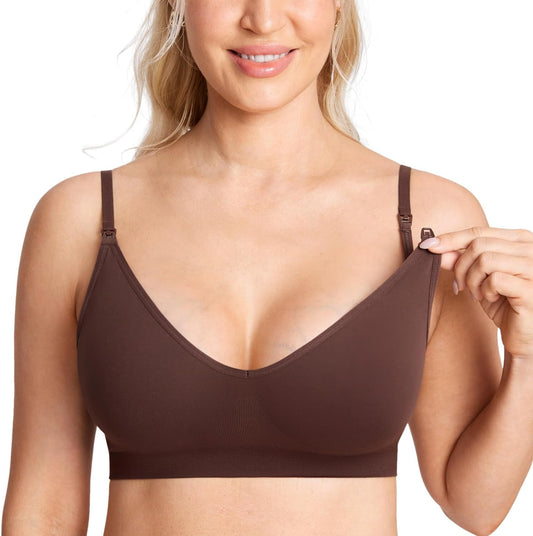 Seamless Nursing Bras Wireless Bralette V Neck Comfortable Sleep Maternity Bra for Breastfeeding