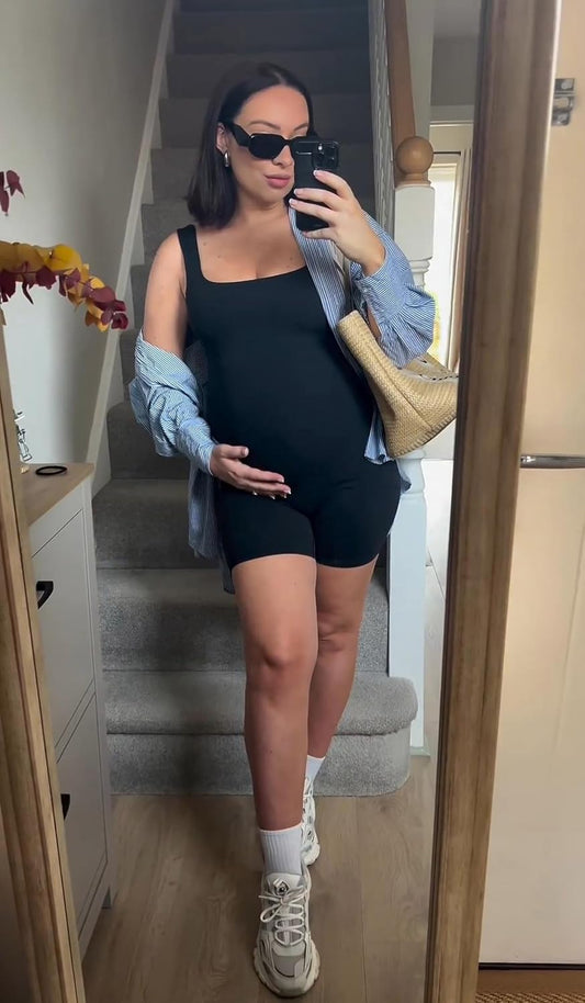 Women' S Maternity Bodysuit Sleeveless Shorts Jumpsuit Square Neck Tank Top for Pregnancy