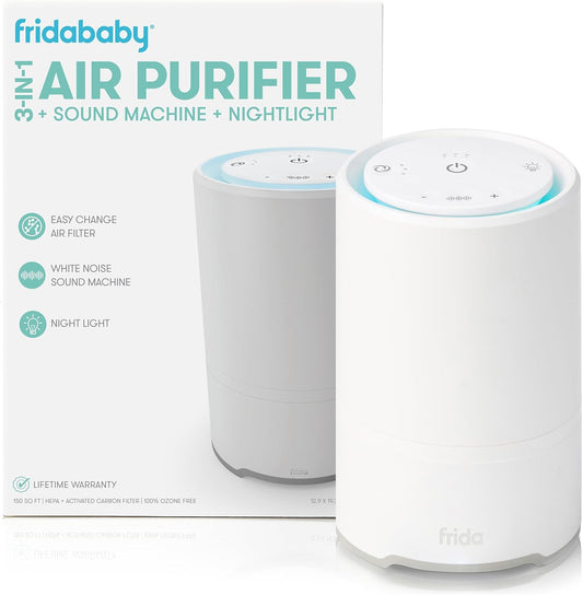 3-In-1 Baby Air Purifier for Allergy Relief, Sound Machine for Sleeping + Nightlight, HEPA Filter Purifier for Bedroom with 3 Fan Speeds, Easy-Change Filter, Auto-Off Timer