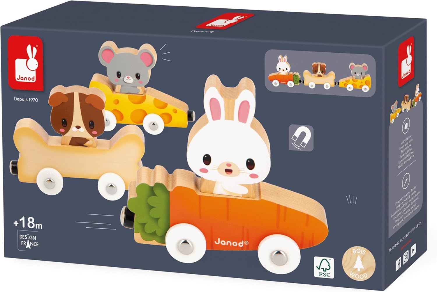 - Magnetic Pets - Includes 3 Wooden Animals and 3 Cars - Connets to Make a Small Train - Educational Early-Learning - for Children from 18 Months Old and up - Multilingual - J03315