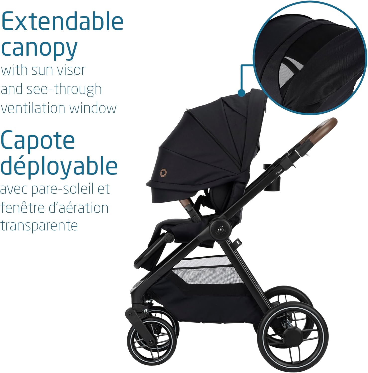 Oxford Stroller, 4 Modes of Use, Spacious Seat, Compact Fold, All Wheel Suspension, Use with Mico Infant Car Seat to Make a Travel System (Sold Separately), Essential Black