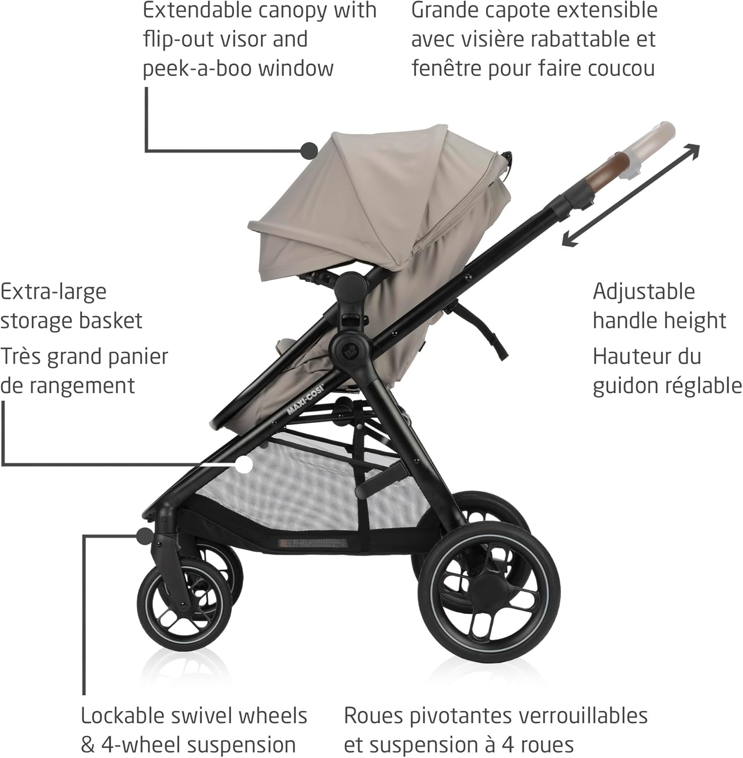 New Generation Zelia Luxe 5-In-1 Modular Travel System, Carriage Mode, Reversible Toddler Seat, Mico Infant Car Seat (Included), Enhanced All-Terrain Wheels, Use from Birth – New Hope Tan