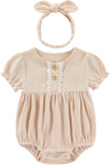 Baby Girls Clothes Set Cotton Floral Bodysuit Dress with Headpiece for 3-24 Months