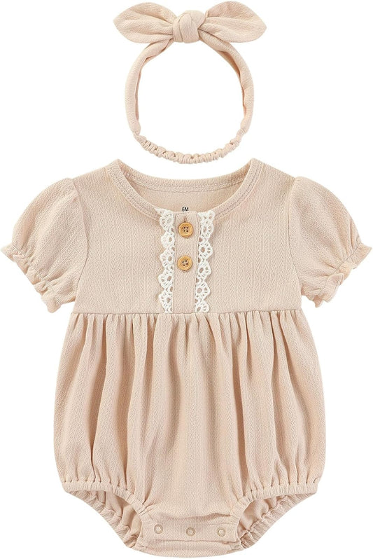 Baby Girls Clothes Set Cotton Floral Bodysuit Dress with Headpiece for 3-24 Months