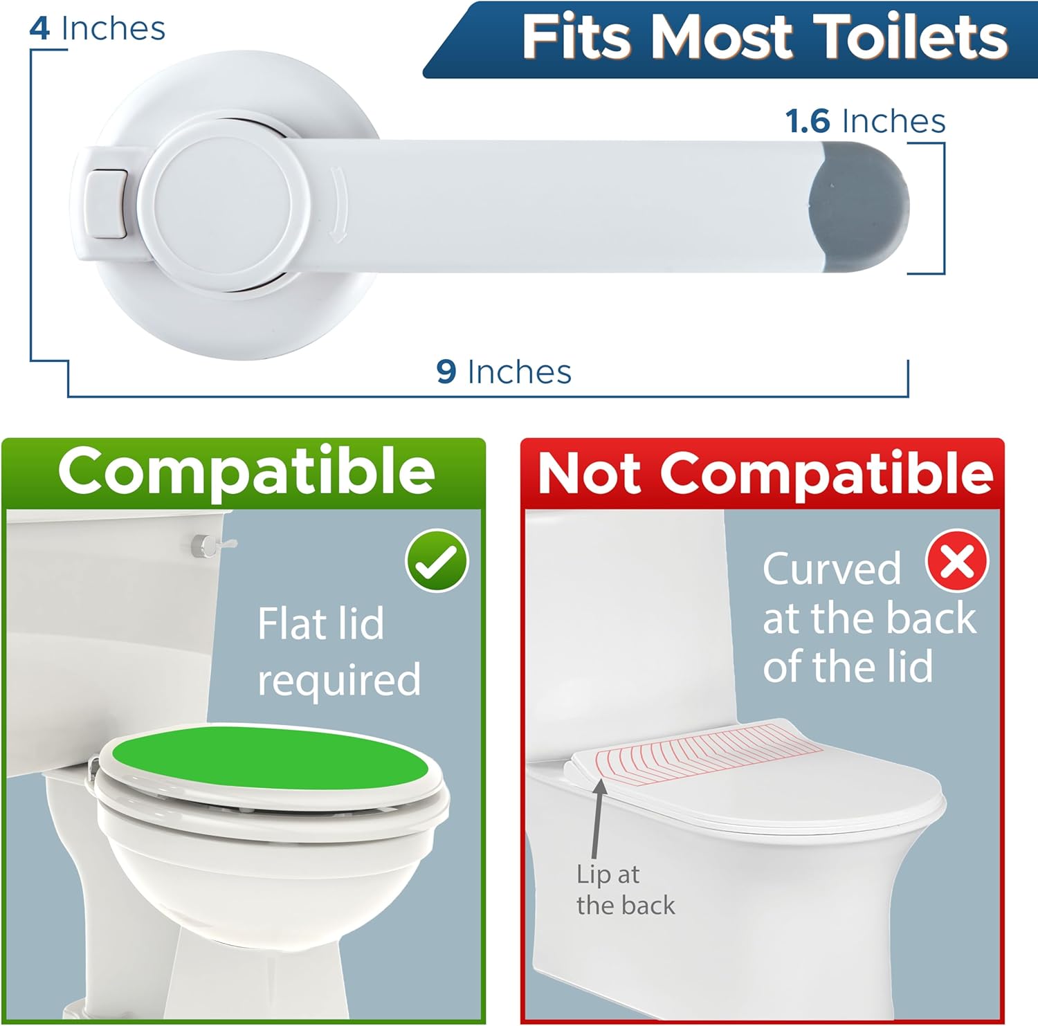 Baby Toilet Lock by  - 9" L X 4" W - Ideal Baby Proof Toilet Lidlock - No Tools Needed Easy Installation with 3M Adhesive - Top Safety Toilet Seat Lock - Fits Most Toilets - White (1 Pack)