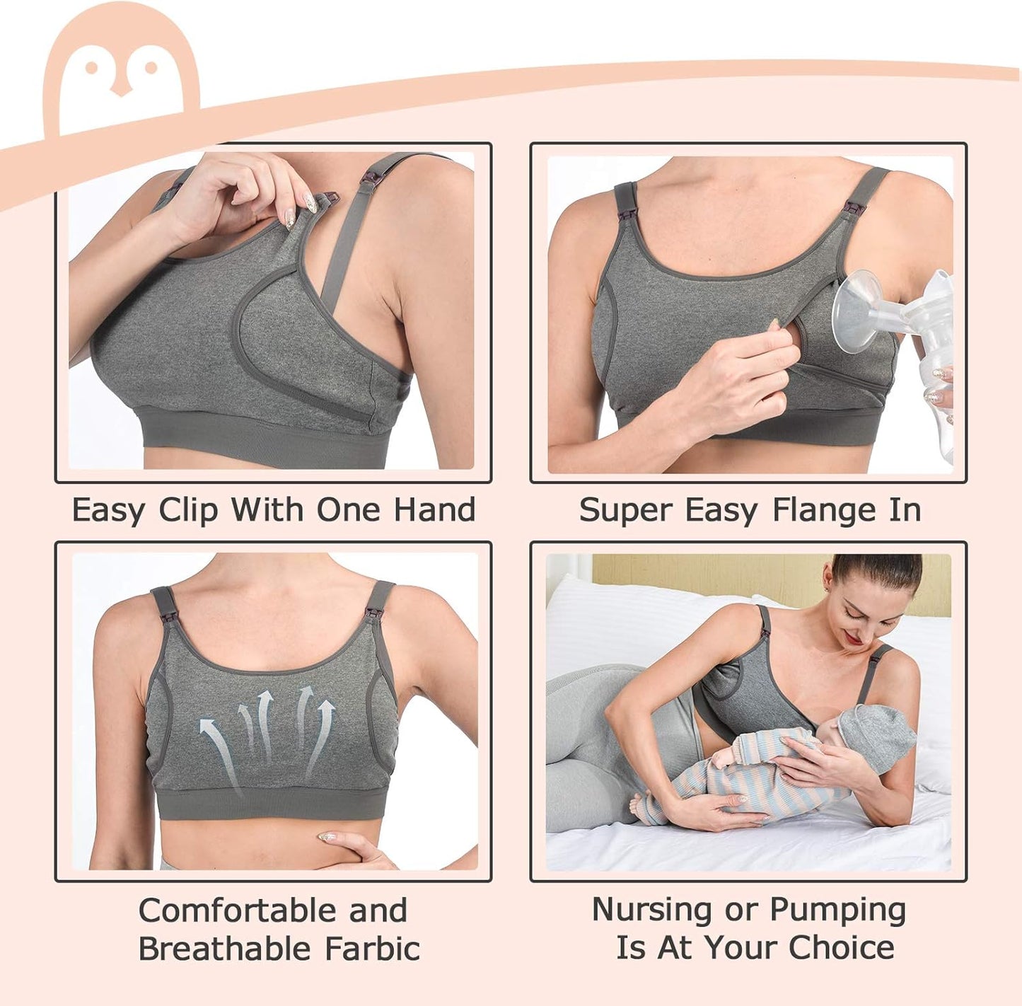 Pumping Bra,Hands Free Pumping Bra 2 Pack Supportive Comfortable All Day Wear Pumping and Nursing Bra in One,S-Xxl