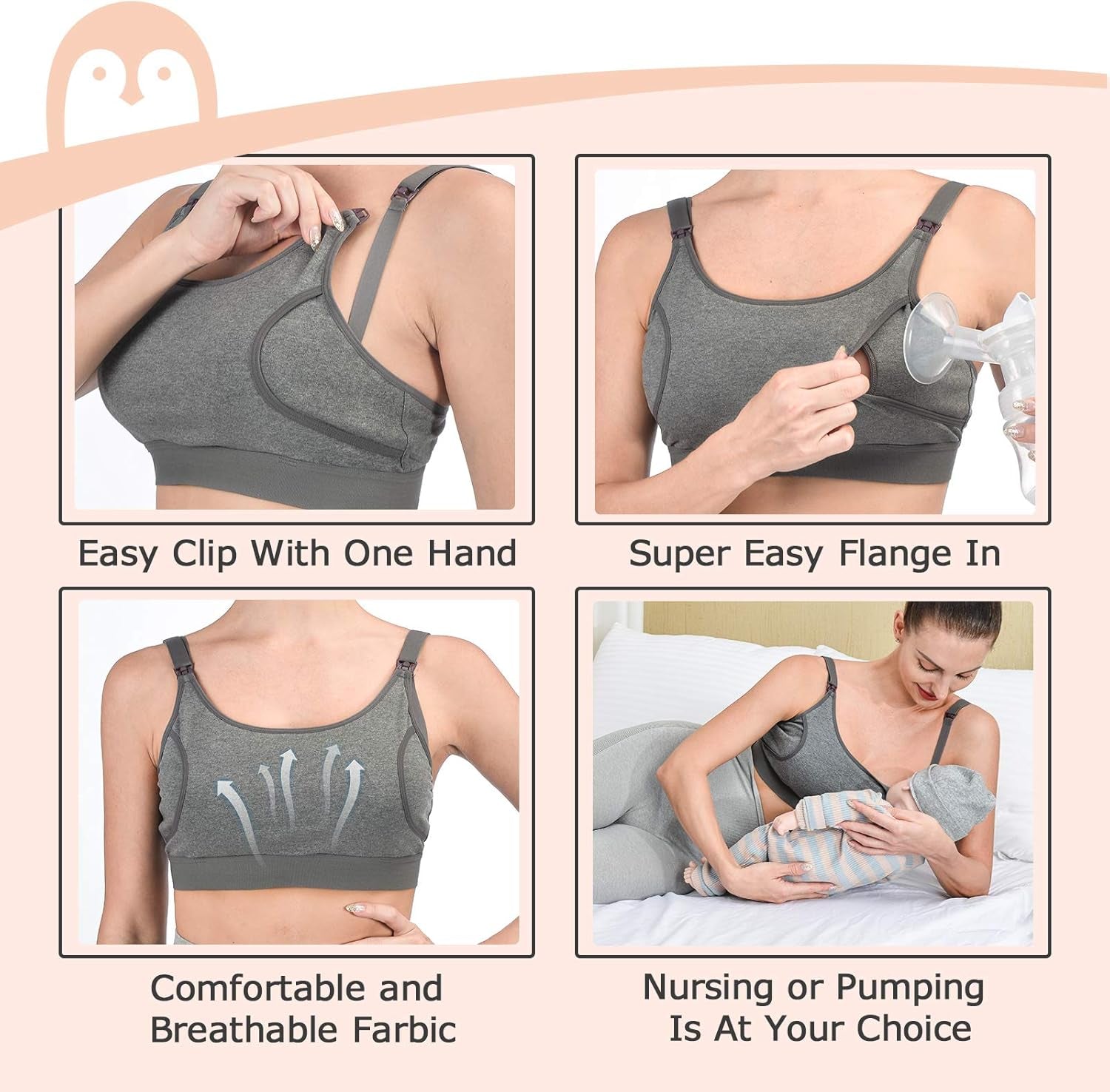 Pumping Bra,Hands Free Pumping Bra 2 Pack Supportive Comfortable All Day Wear Pumping and Nursing Bra in One,S-Xxl