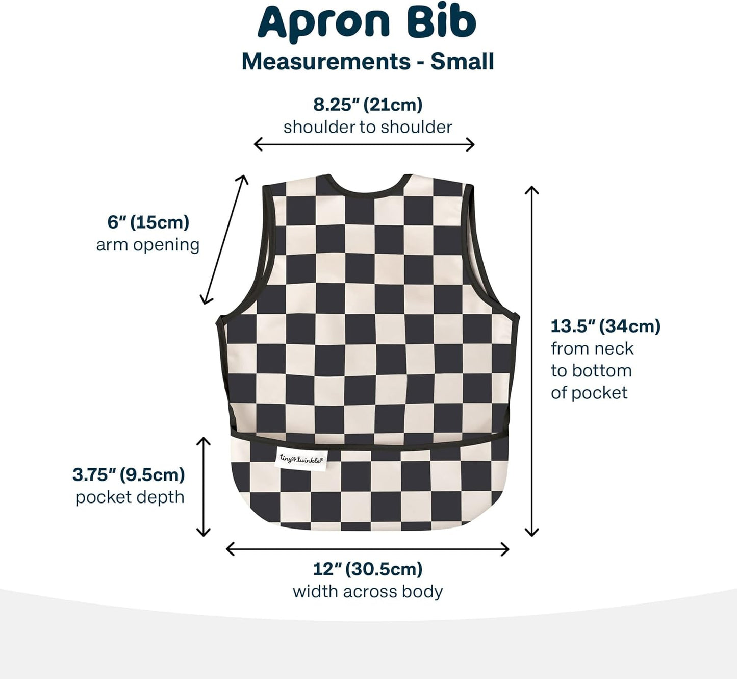 Mess Proof Baby Bib Waterproof Toddler and Baby Apron Bib Machine Washable Black Checkers