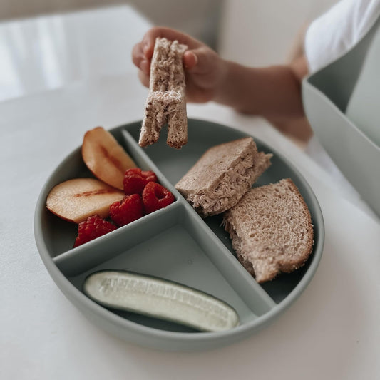 Nouka Divided Suction Plate | 100% Food-Grade Silicone | Comes with a Lip Edge & Suction Base | Non-Slip & Soft | Dishwasher Friendly | Bloom | Size 500Ml
