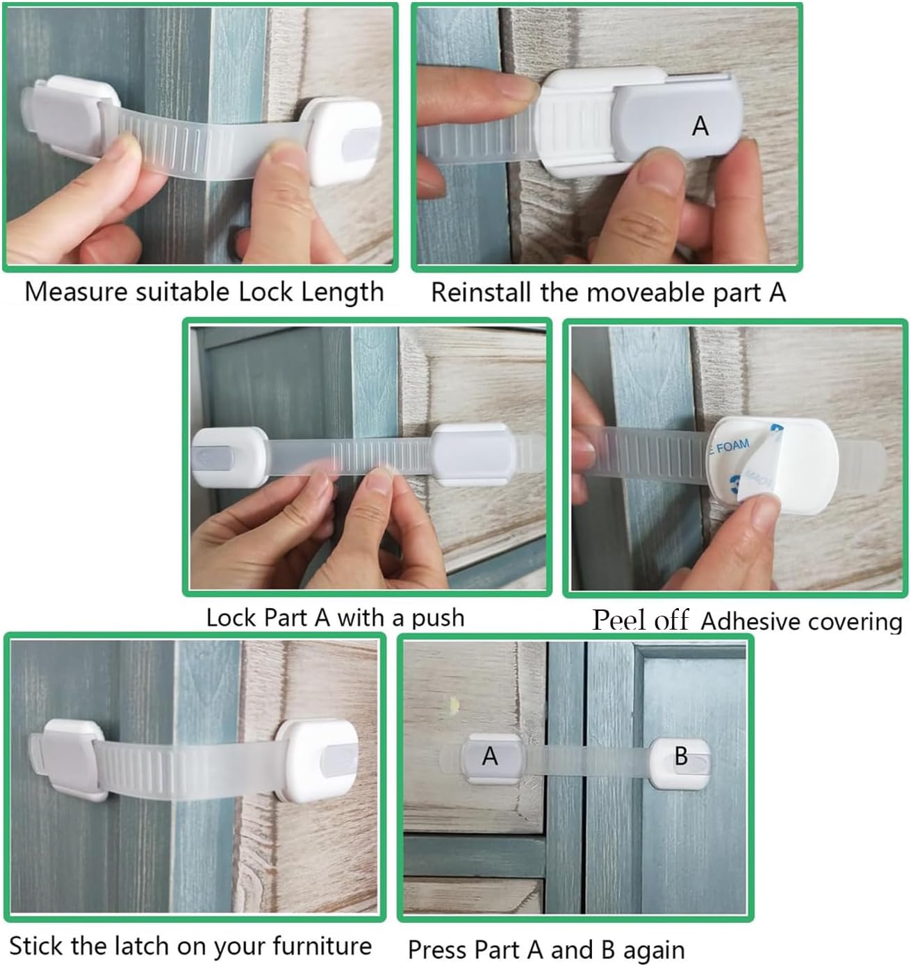 Child Proof Baby Safety Locks for Cabinet Locks Extra 3M Adhesive No Screws for Drawers Cupboard Doors (8Pack Child Safety Cabinet Locks)