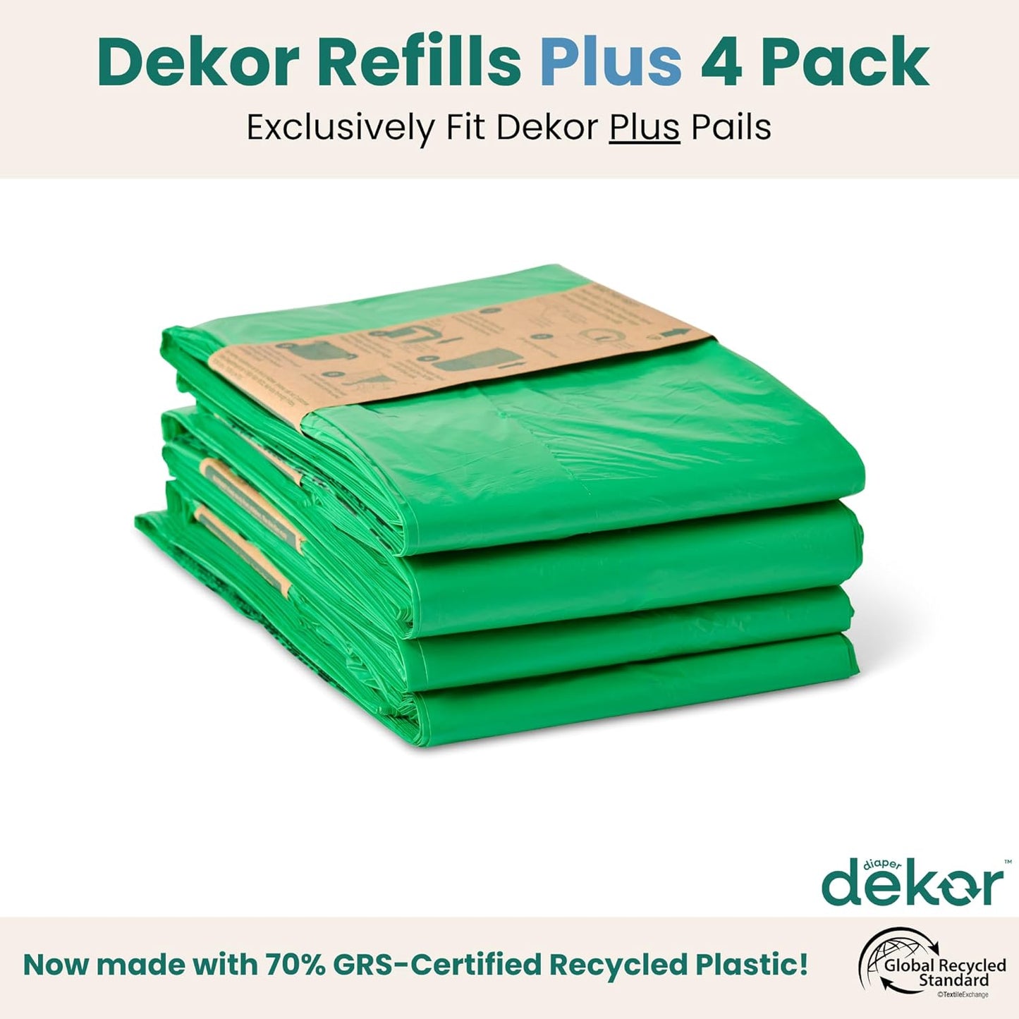 Diaper  plus Diaper Pail Refills | 4 Count Unscented | Exclusive End-Of-Liner Marking | Thick, Quick & Easy to Replace | Most Economical Refill System | for Original and Eko Style Pails