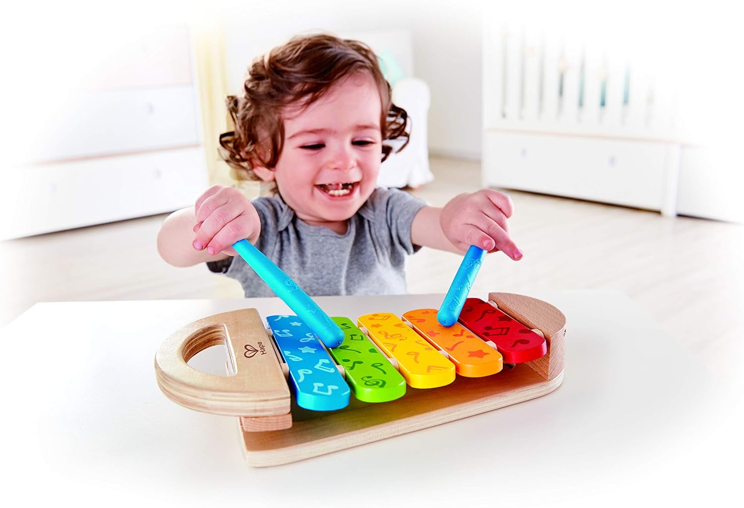 Rainbow Xylophone| Wooden Rainbow-Colored Xylophone with Non-Slip Sticks & Musical Note Motif, Musical Toy for Kids 12Months & Up, Multicolor (E0606)