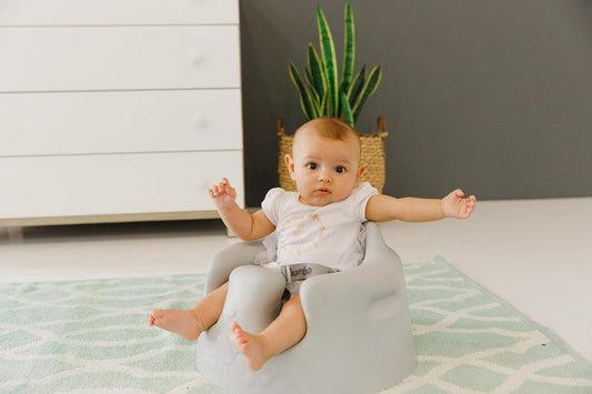 Baby Floor Seat, Portable Infant Sit up Activity and Eating Chair Baby Infant Soft Foam Comfortable Floor Seat with 3 Point Adjustable Harness, Cool Grey