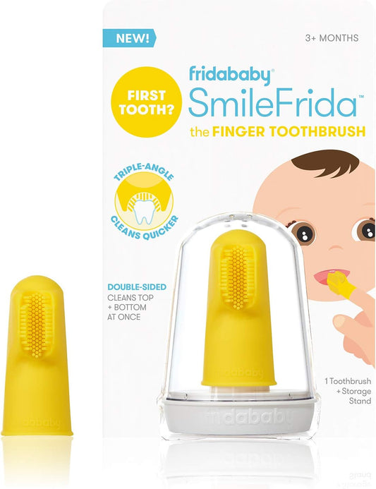 Fridababy Baby'S First Toothbrush with Case, Silicone, Bpa-Free - Smilefrida the Finger Toothbrush by Fridababy, Cleans Teeth and Gums with Double-Sided Brush for Babies 3 Months and Up