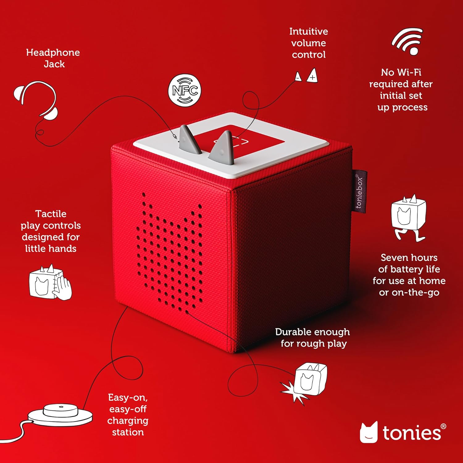 Toniebox Audio Player Starter Set with Bilingual Playtime Puppy - Listen, Learn, and Play with One Huggable Little Box - Red [English/French]