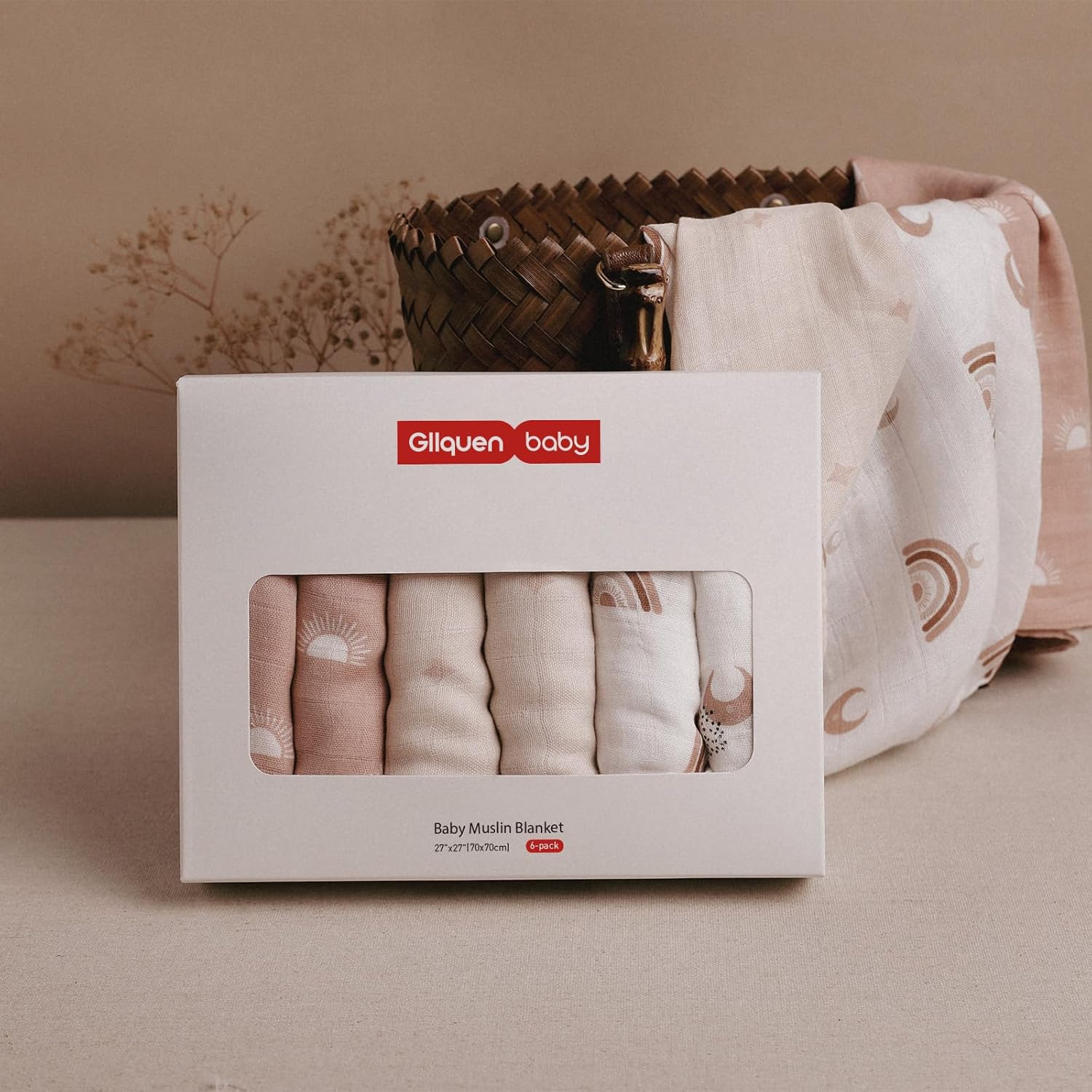 Receiving Blanket Boy Cotton Muslin Swaddle Blankets Girl Newborn Squares Breathable & Soft Thin Baby Blankets Cloths Double Absorbent Infant Swaddling Wrap - 6 Pack (Sun)