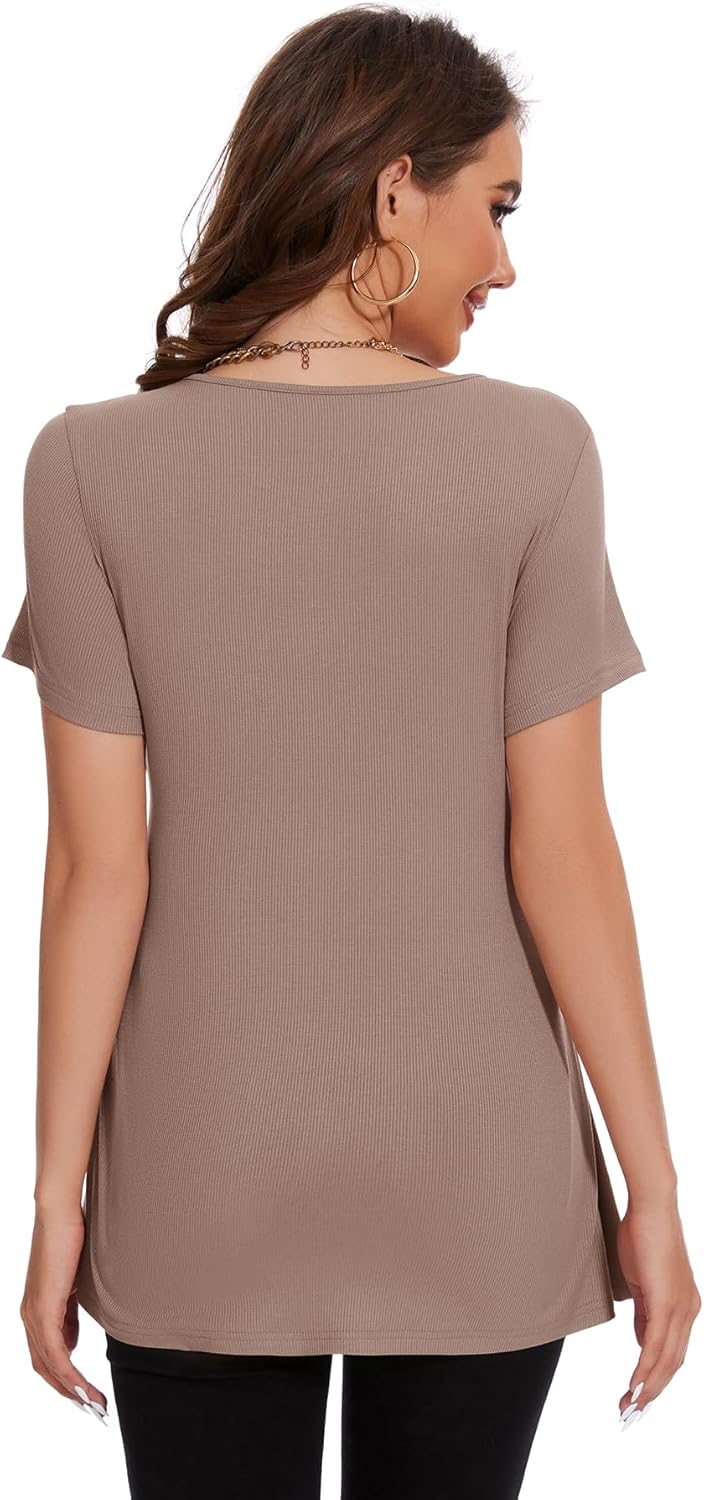 Women'S Short Sleeve Maternity Shirts Tie Front Pregnancy Clothes Tops